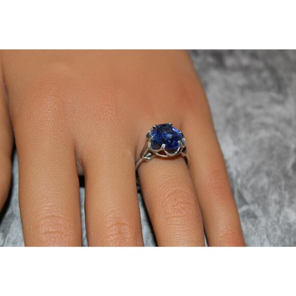 Stunning c1972 Sarah Coventry .925 Silver Faux Sapphire Birthstone Ring US SZ 6+ - Picture 3 of 10